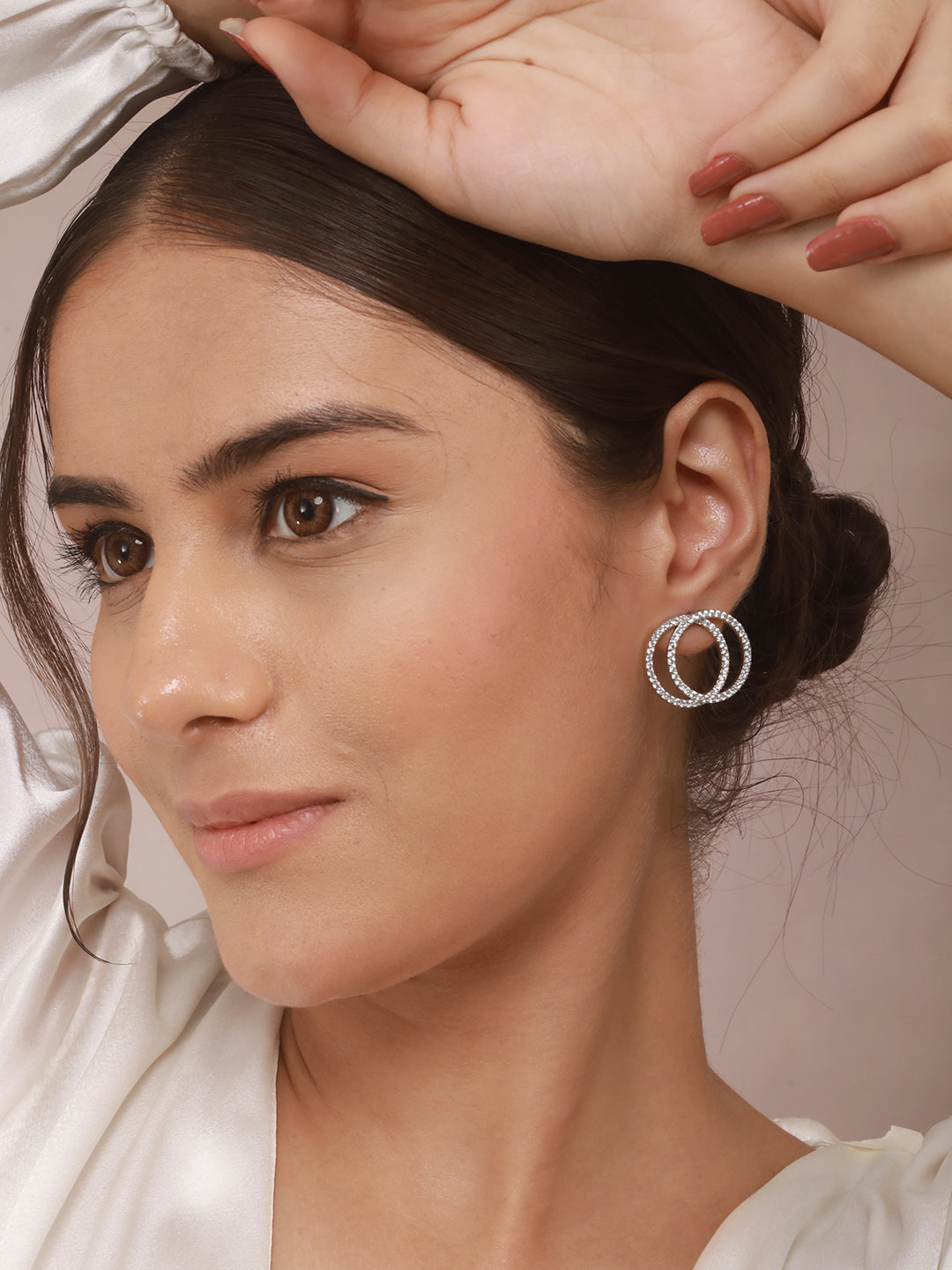 925 Sterling Silver Rhodium Plated Entwined Circles Stud Earrings