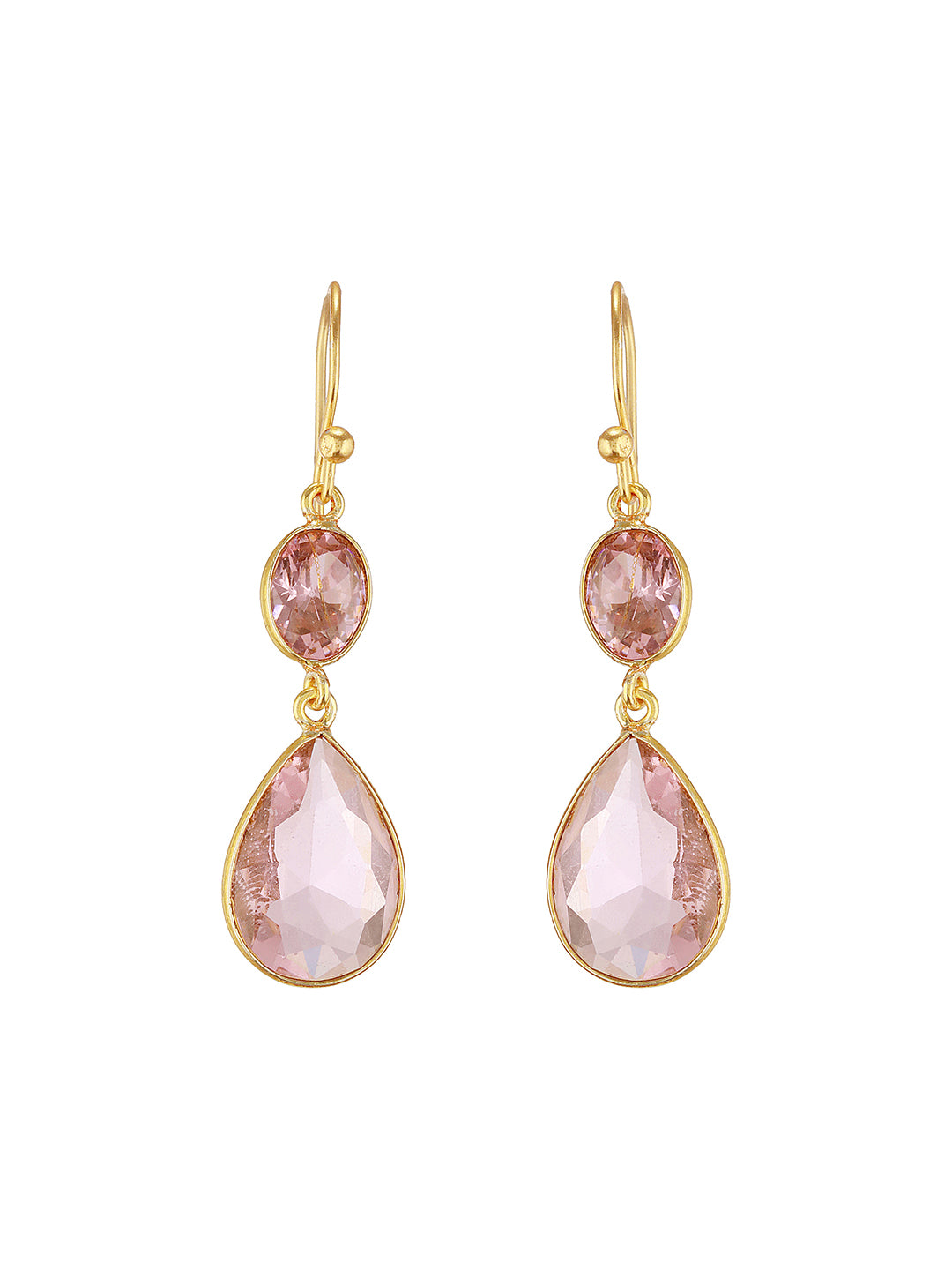 Gold Toned Blush Pink Cyrstal tear drop dangler shaped minimal Earrings