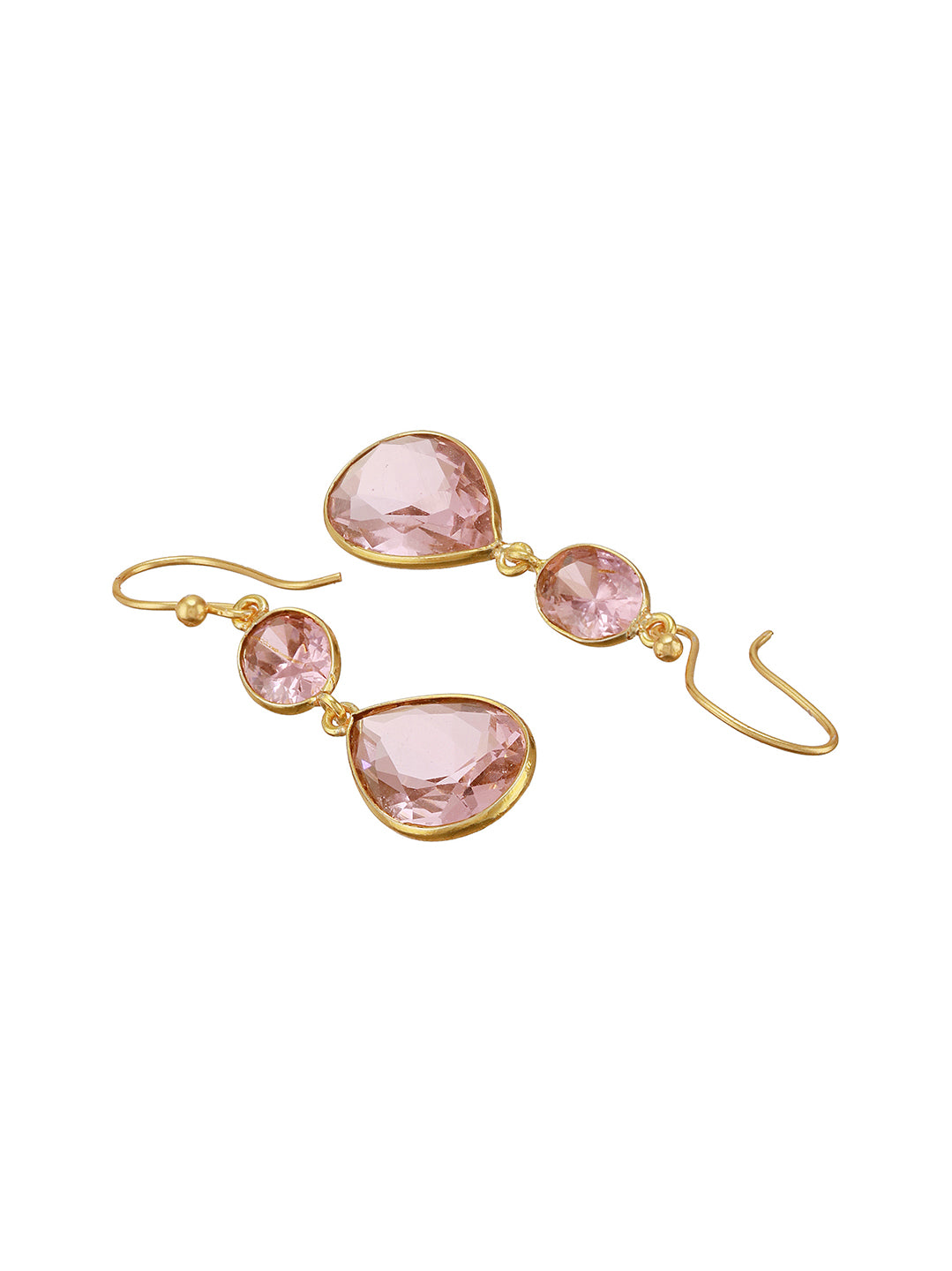 Gold Toned Blush Pink Cyrstal tear drop dangler shaped minimal Earrings