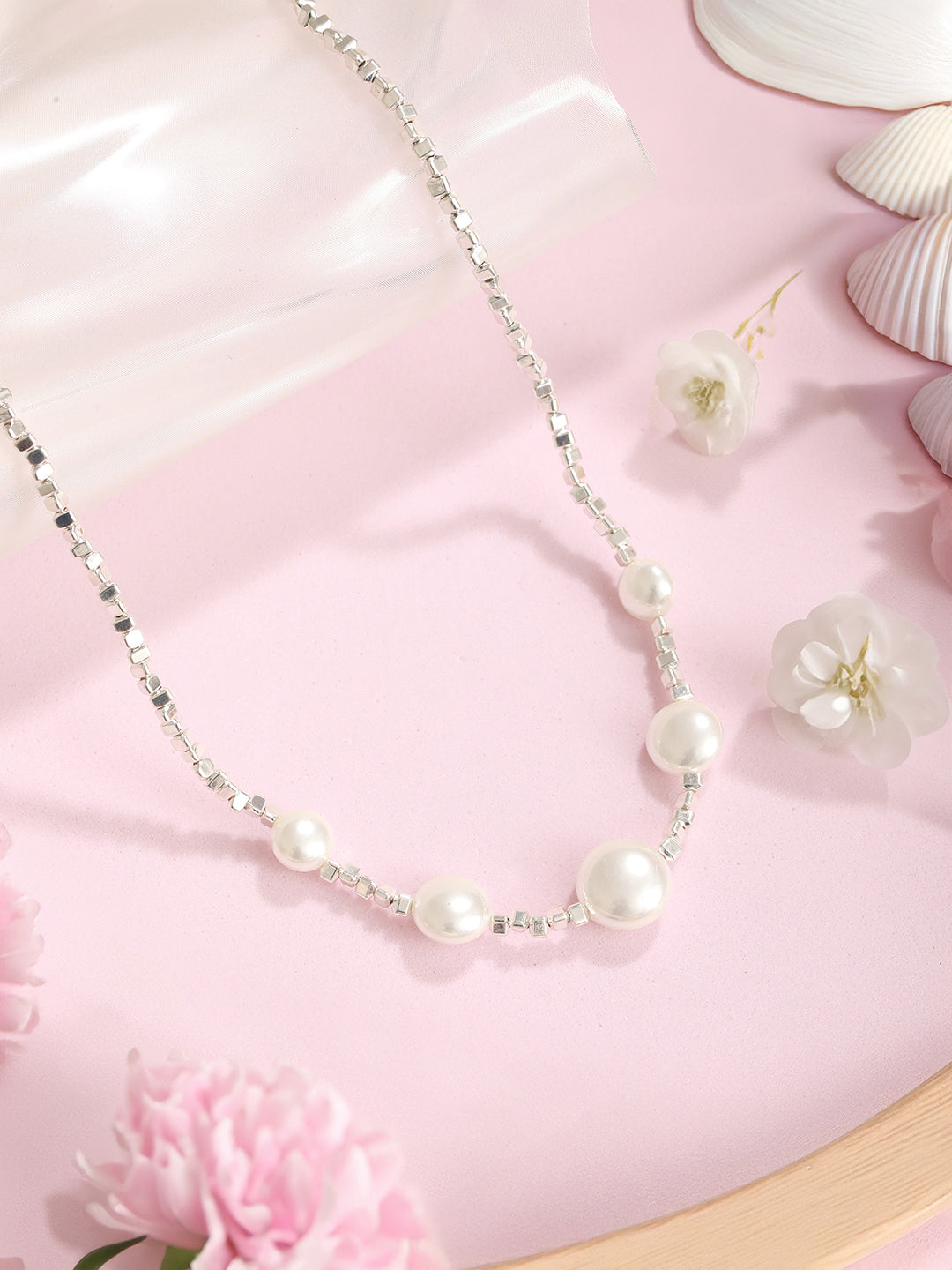 Anti-Tarnish Rhodium Plated Celestial faux  Pearl Luxurious Necklace & Chain