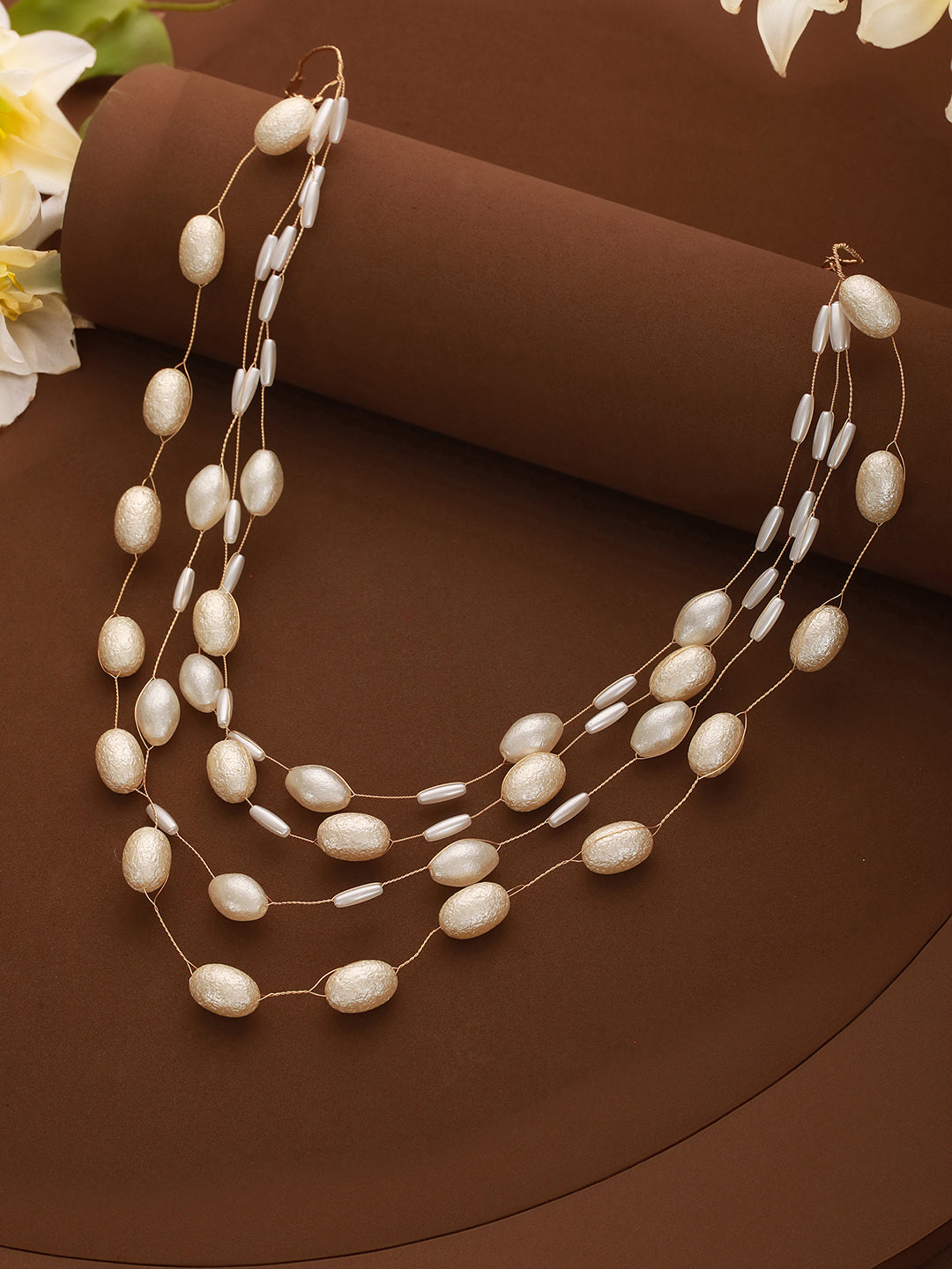 Anti-Tarnish Gold Toned Pearl Minimal Luxurious  Layered Necklace & Chain