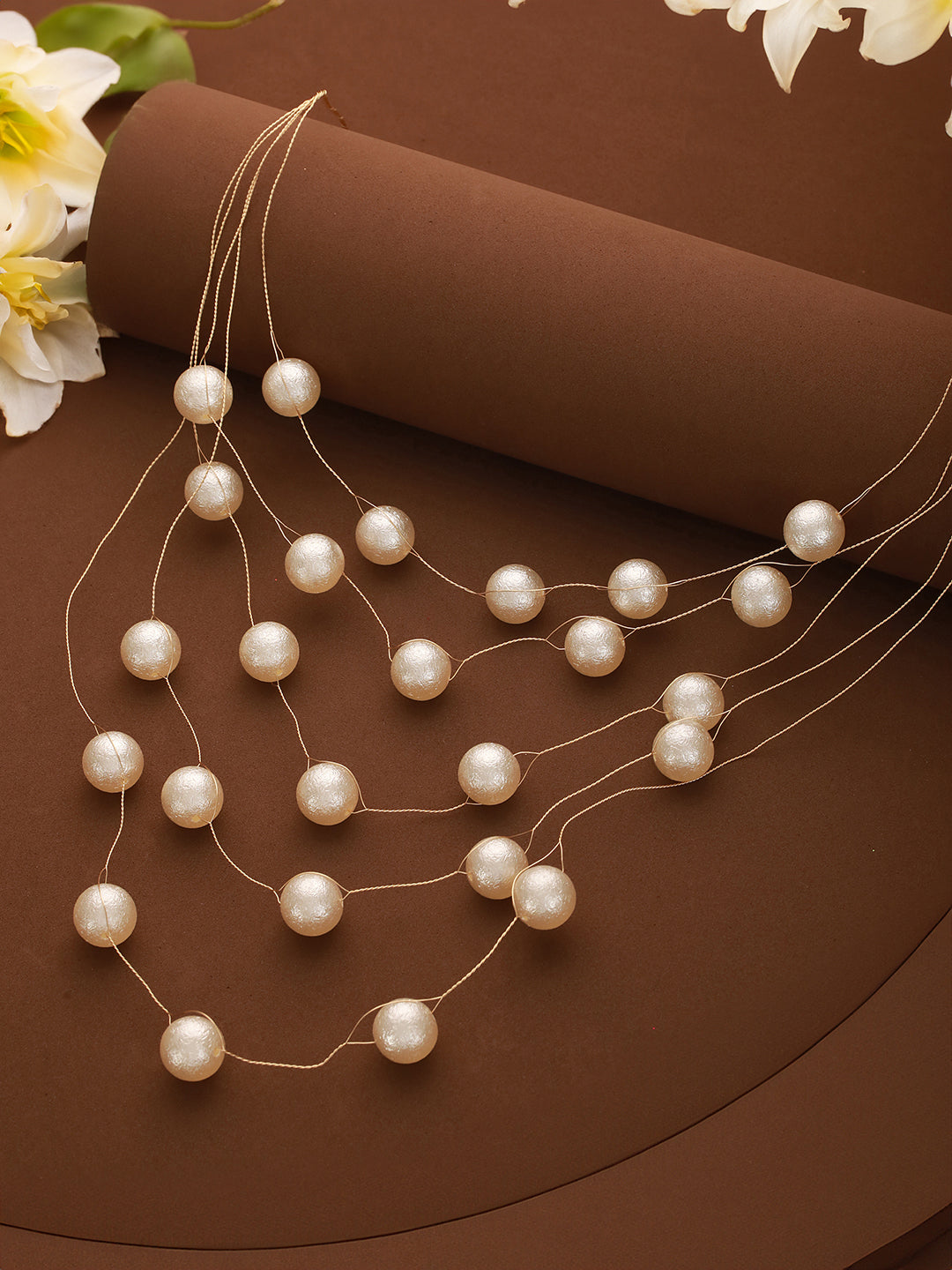 Anti-Tarnish Gold Toned Minimal Round Pearl Layered Necklace & Chain