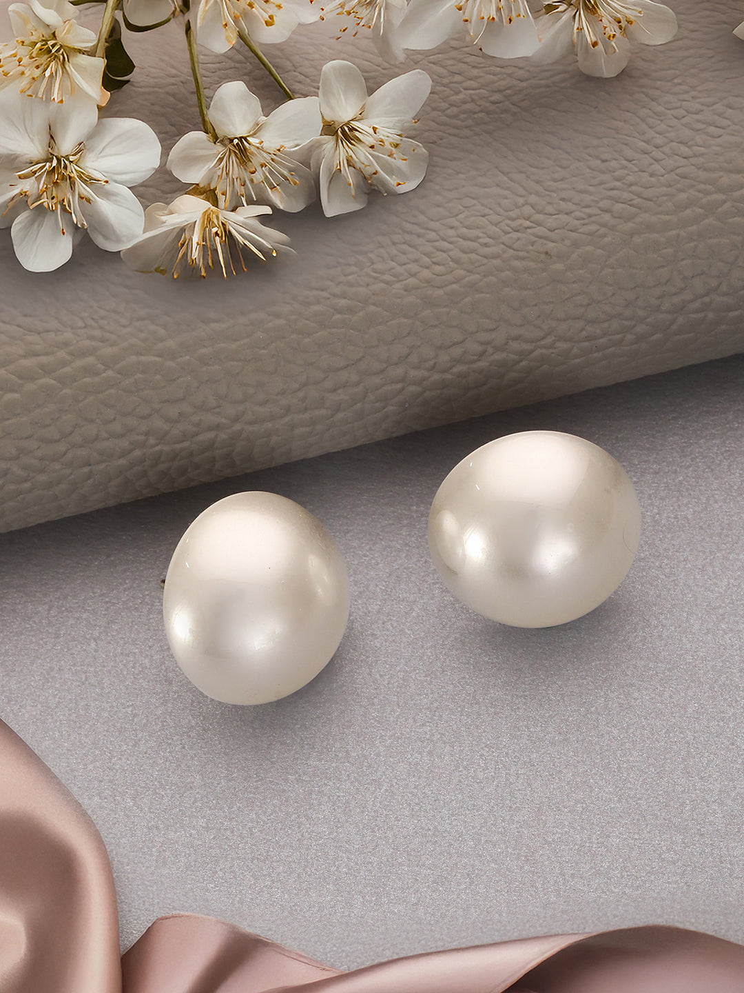 Anti-Tarnish Rhodium Toned 26 mm Round Button Pearls Large Studds Earrings