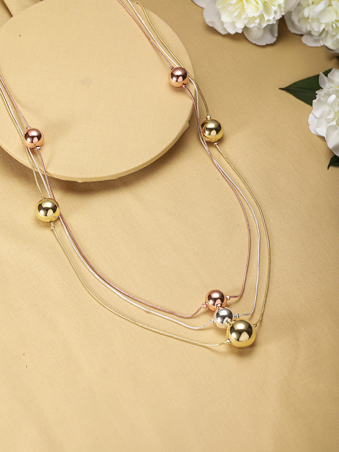 Anti-tarnish Dual Toned Ball Multi Layered Necklace & Chain