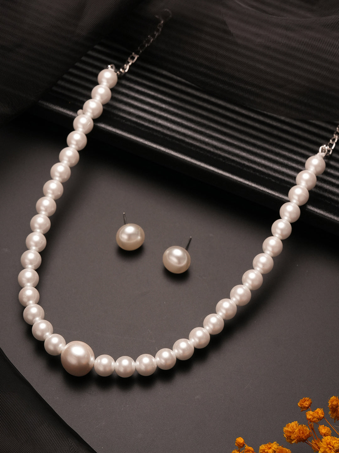 Single String  Pearl  Statement Necklace Jewellery Set