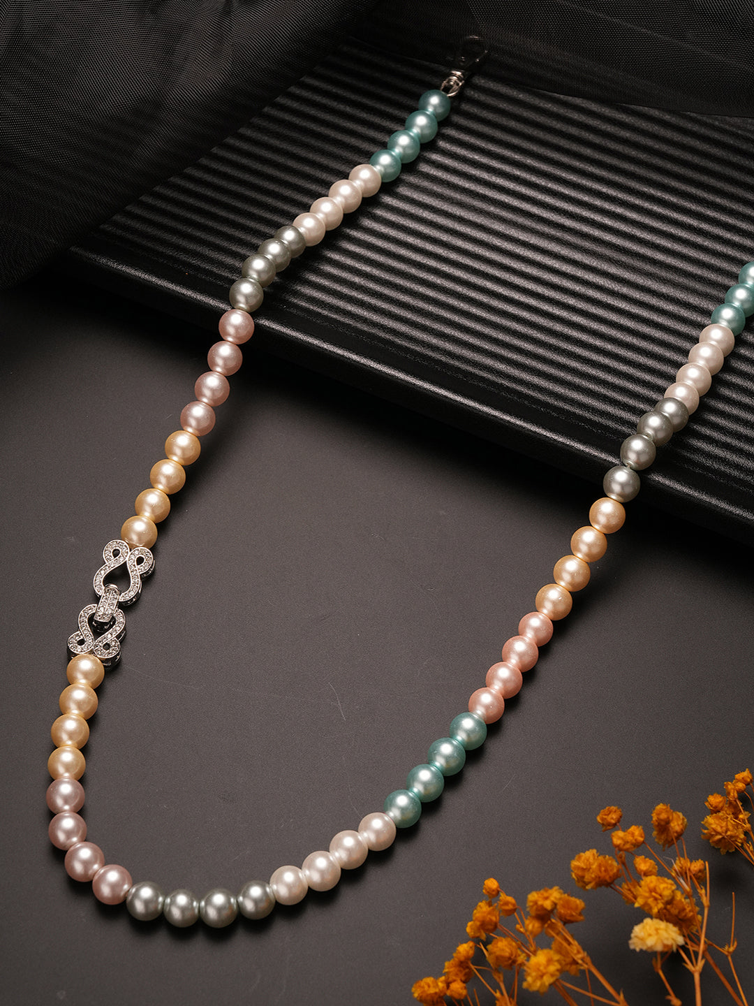 Single String Pearl Beads Designer Statement Necklace & Chain