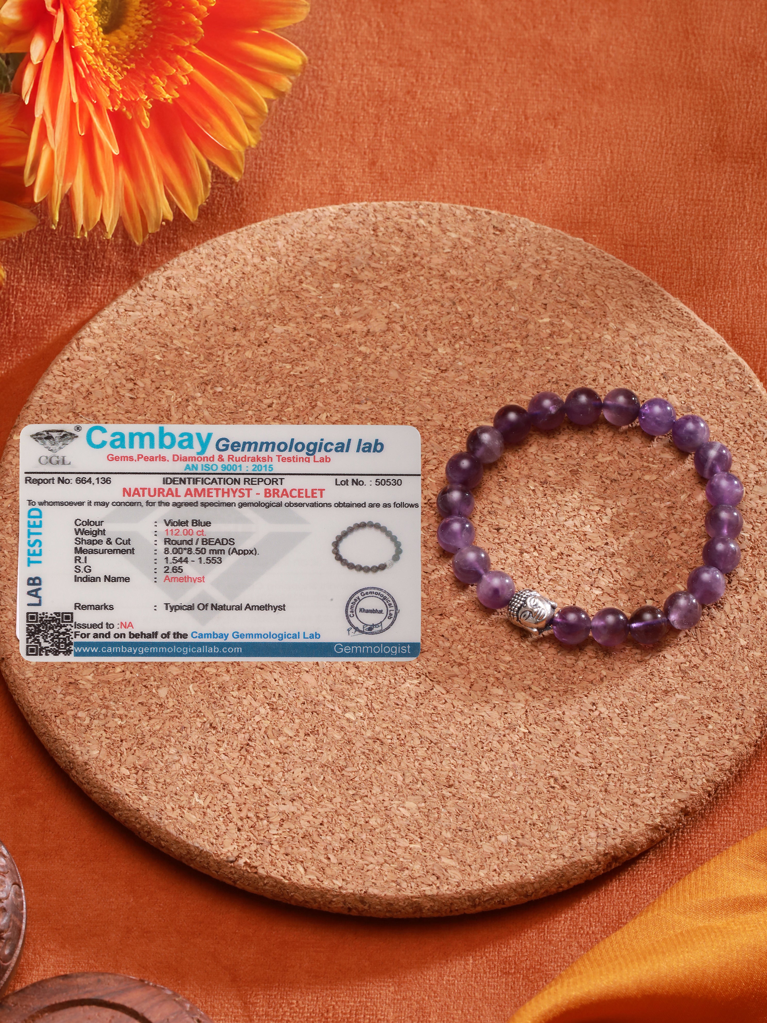 Natural Amethyst Stone Bead Bracelet for Positive Energy & Balance