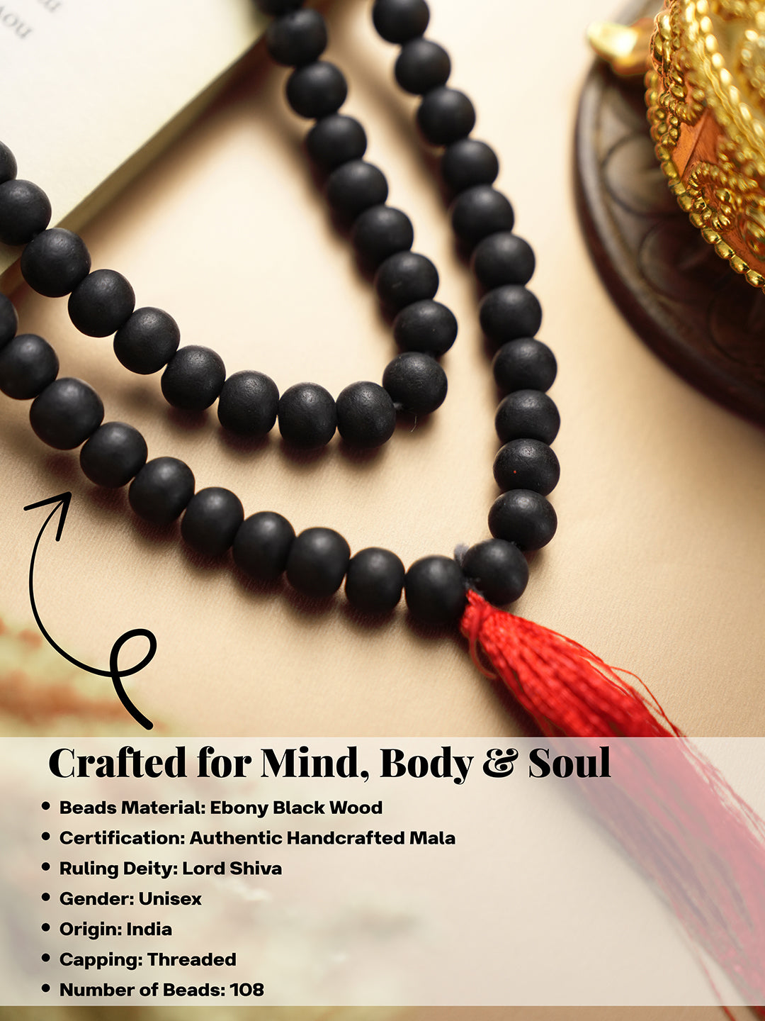 Original Karungali Malai 108 - Beads Original Ebony Wood With Lab Certificate.
