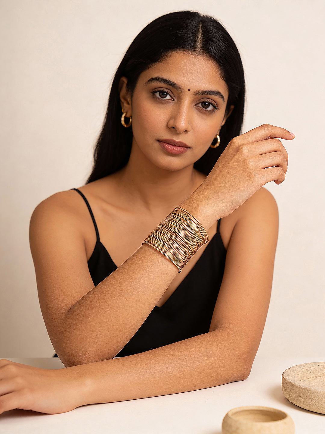 Gold Tones Multi layered Designer  Cuff Bracelet