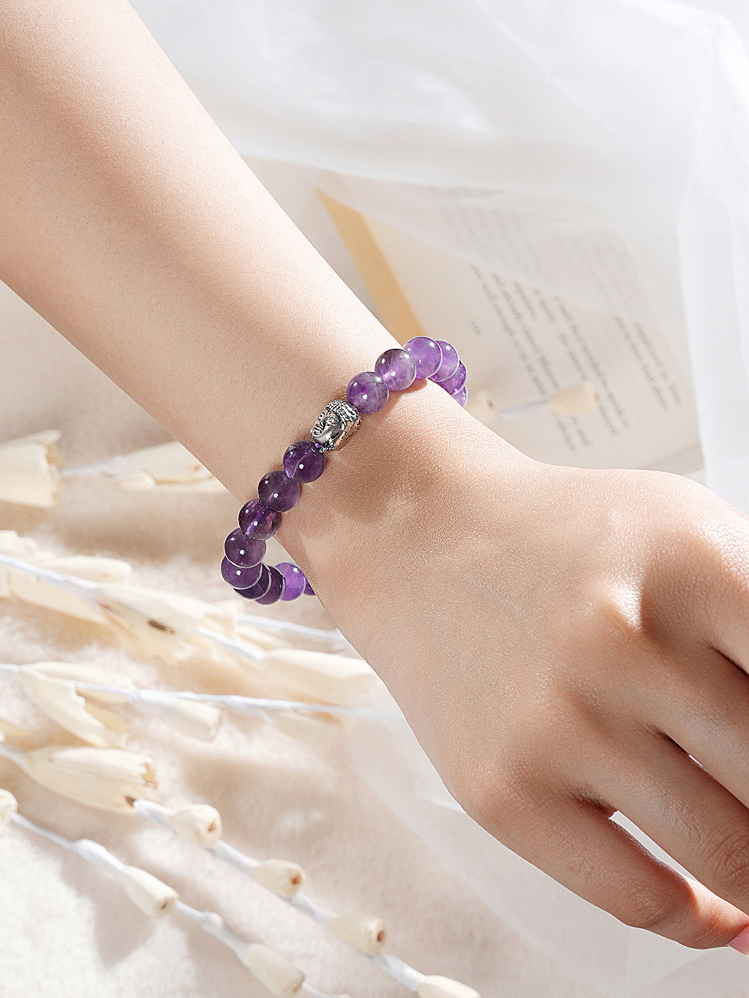 Natural Amethyst Stone Bead Bracelet for Positive Energy & Balance