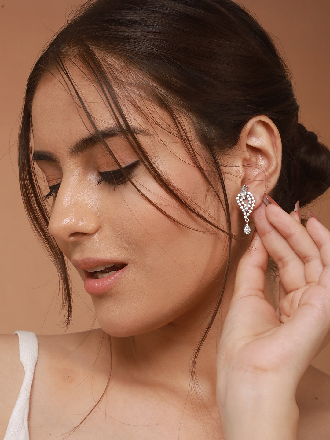 925 Sterling Silver Cubic Zirconia Studded Quirky Drop Earrings