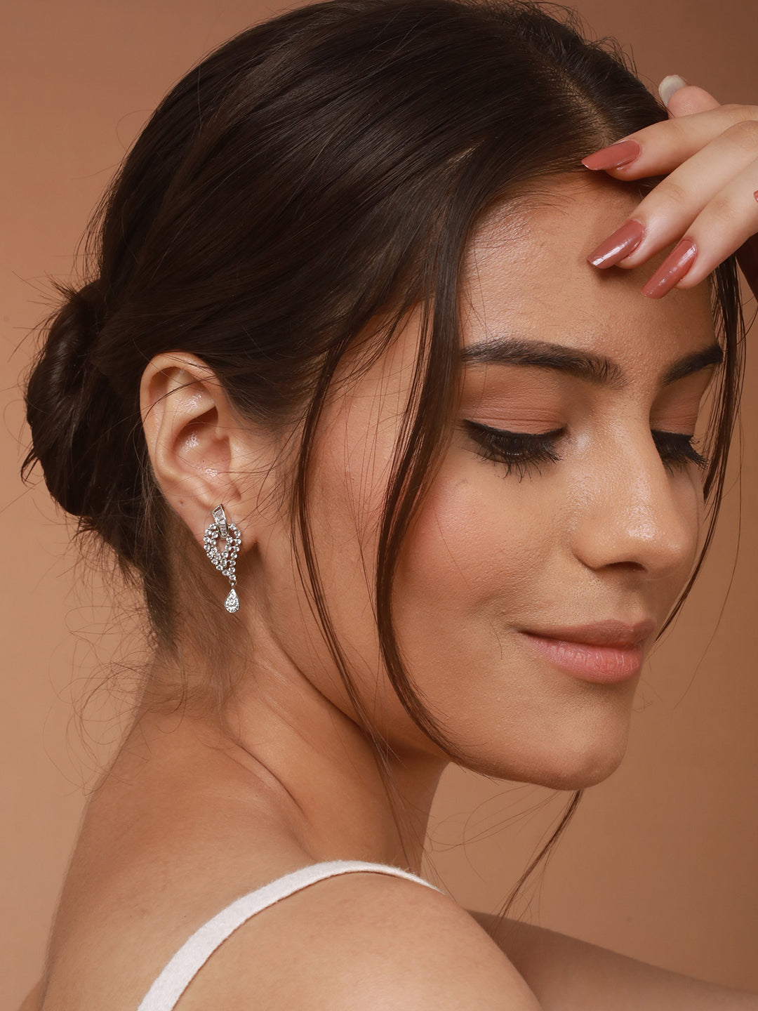 925 Sterling Silver Cubic Zirconia Studded Quirky Drop Earrings