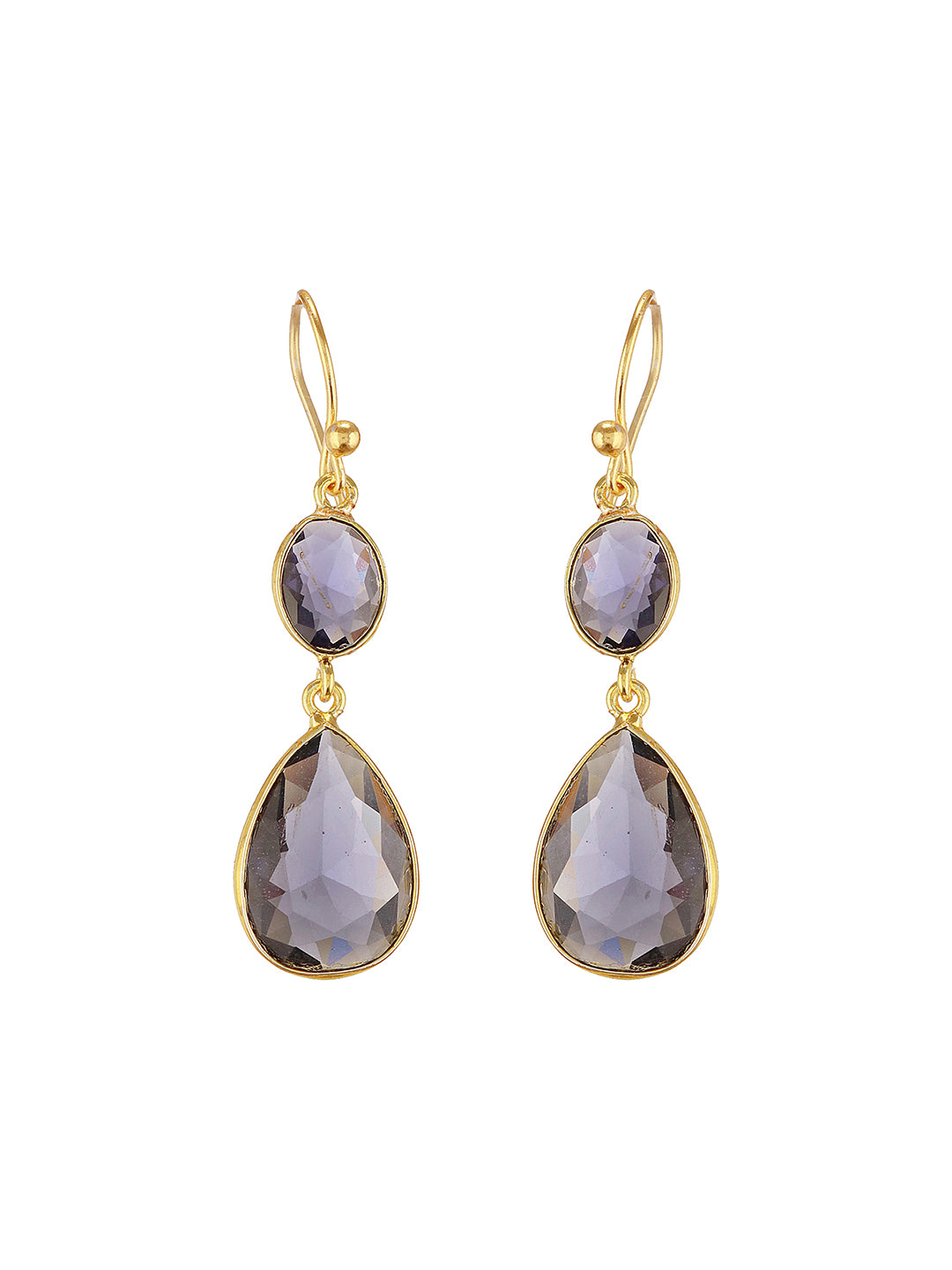 Gold Toned Blue Cyrstal tear drop dangler shaped minimal Earrings