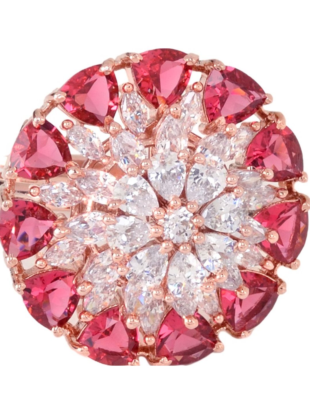 Rose Gold plated Ruby AD studded handcrafted adjustable Ring for Women & Girls
