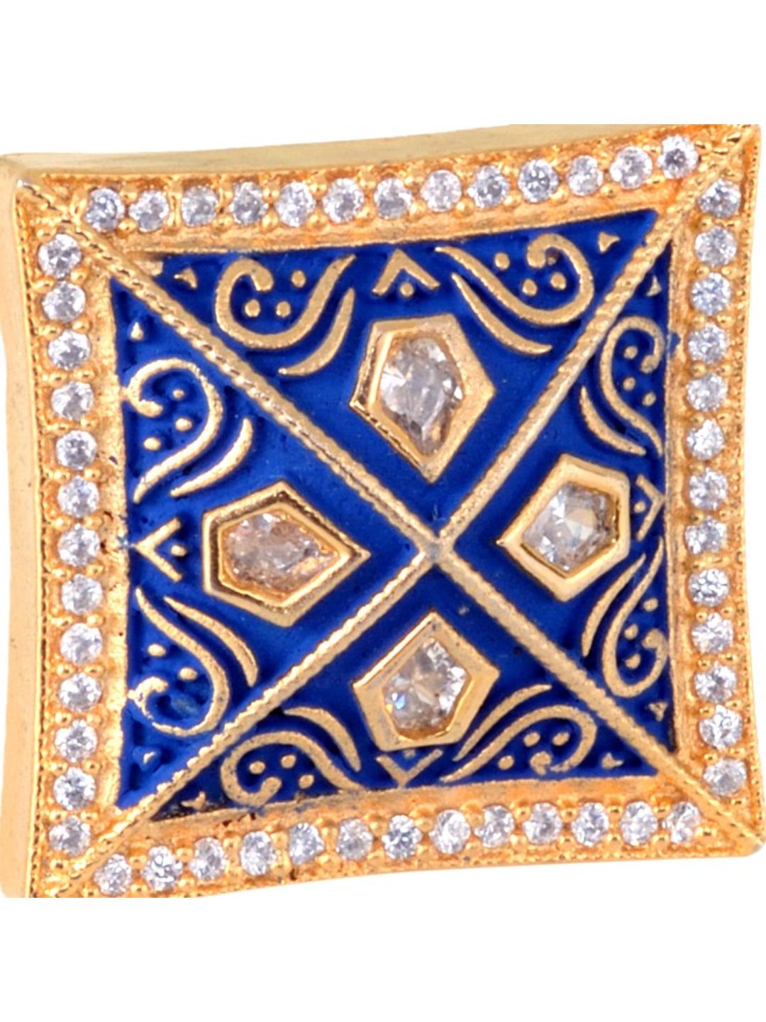 Gold plated Blue AD studded handcrafted adjustable square Ring for Women & Girls