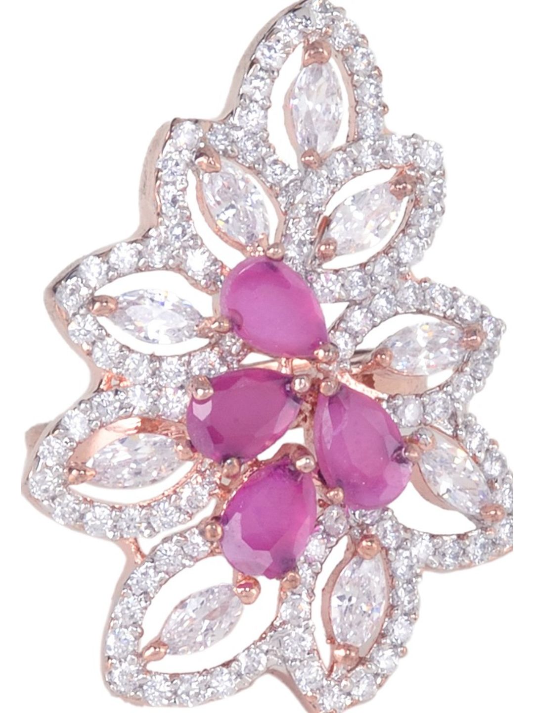 Rose Gold plated Multi AD studded handcrafted adjustable Ring for Women & Girls