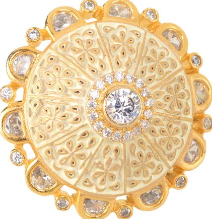 Gold plated Cream AD studded handcrafted adjustable Ring for Women & Girls