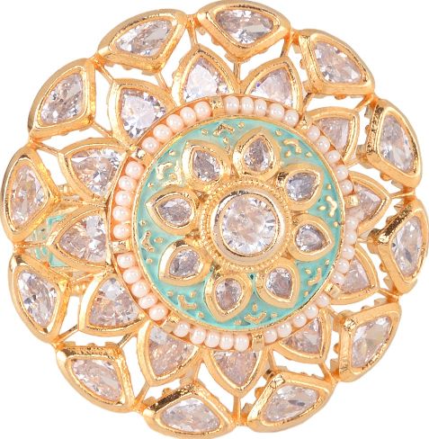 Gold plated Mint AD studded handcrafted adjustable Revolving Ring for Women & Girls