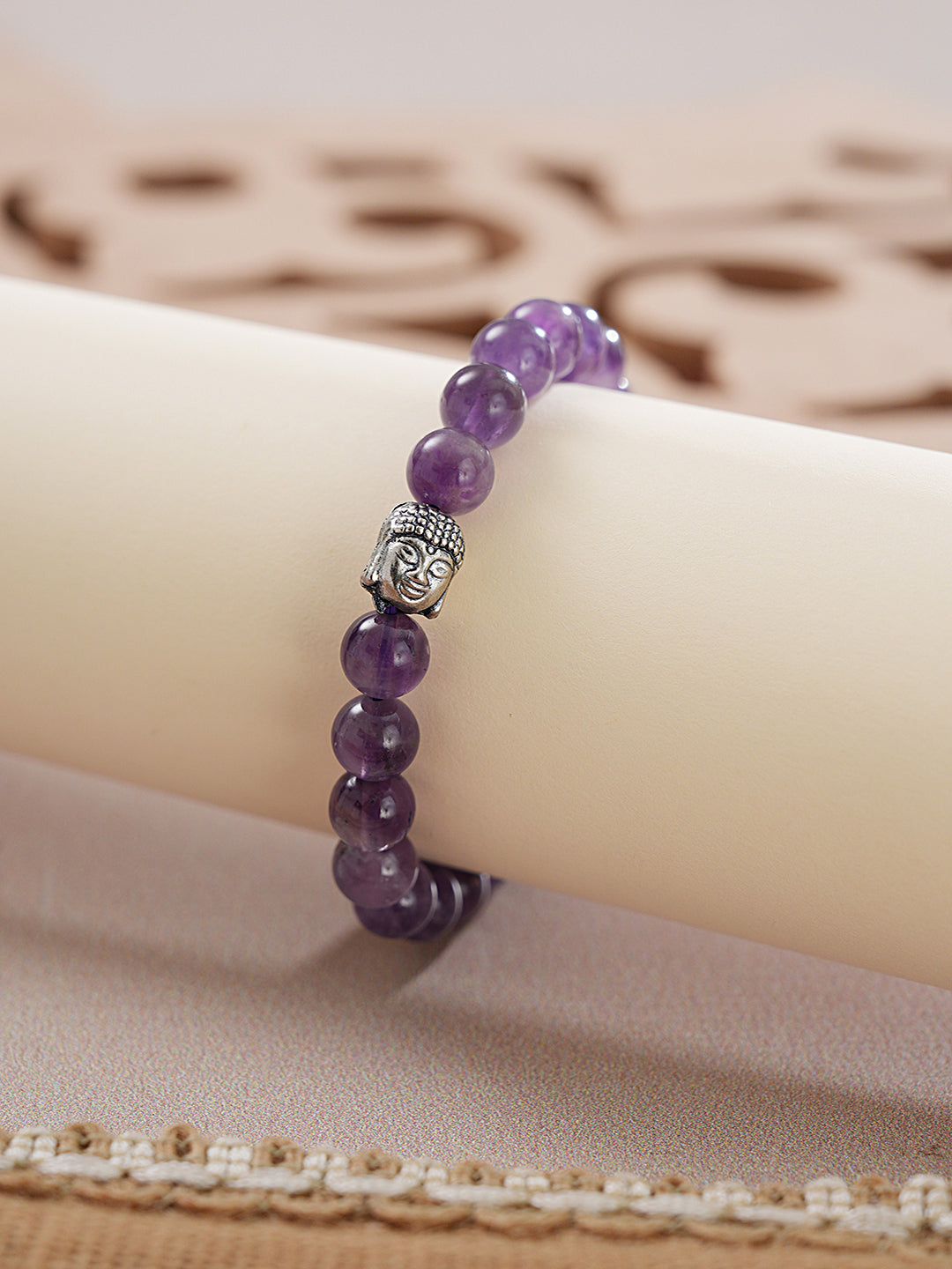 Natural Amethyst Stone Bead Bracelet for Positive Energy & Balance