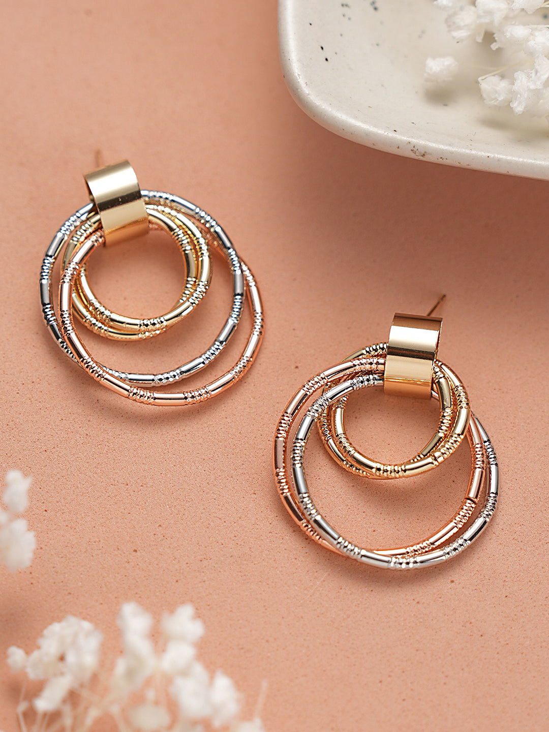 Anti-Tarnish Gold Plated Concentric Small Hoop Minimal Studds earrings