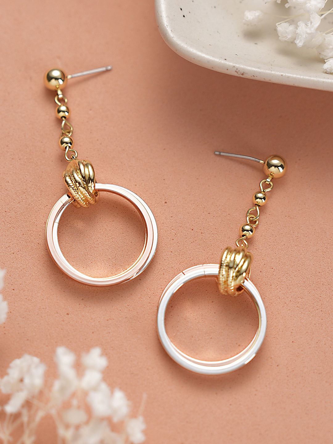 Anti-Tarnish 18k Tri Colored Gold Polish Knotted Drop Earrings