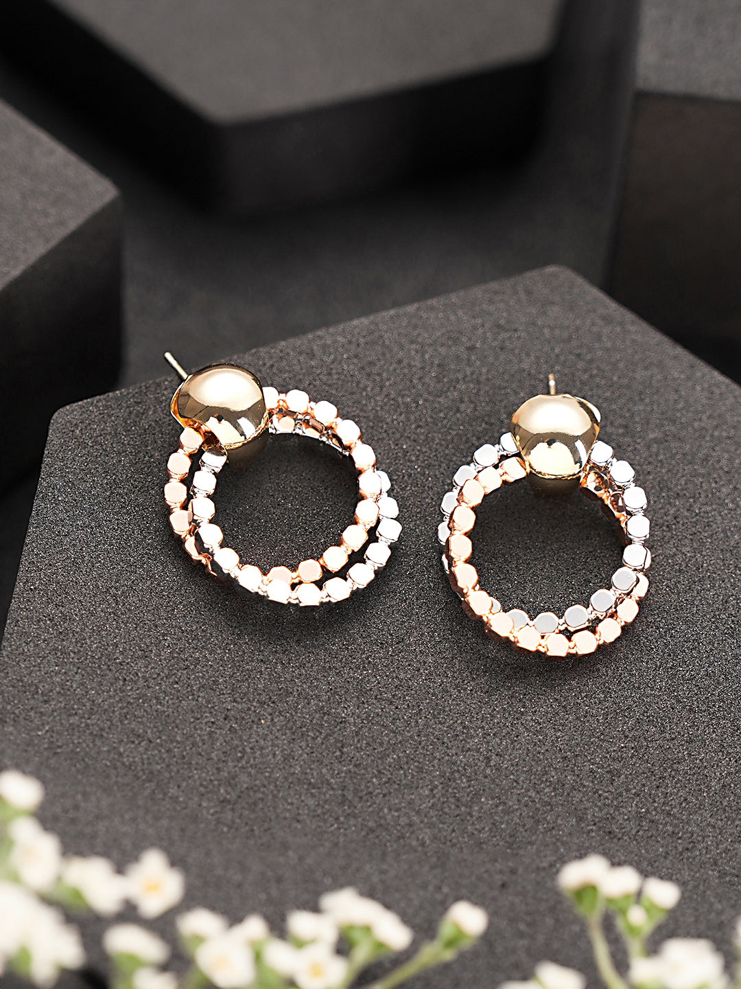 Anti-Tarnish Silver & Rose Plated Hammered Circular Hoop Earrings
