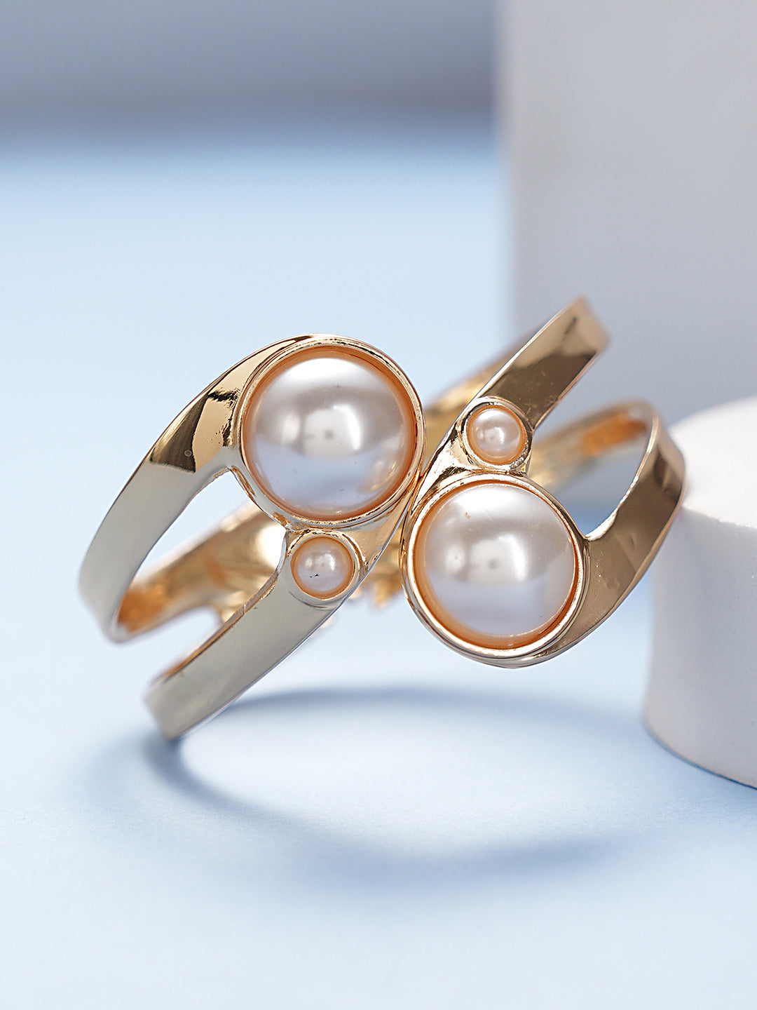 Anti-Tarnish 18k Gold Plated Pearl Studded Cuff Bangle Bracelet