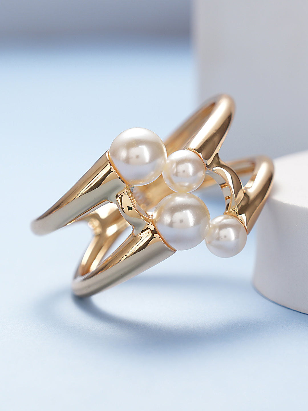 Anti-Tarnish Gold Plated Big Pearl Studded Cuff Kada Bracelet