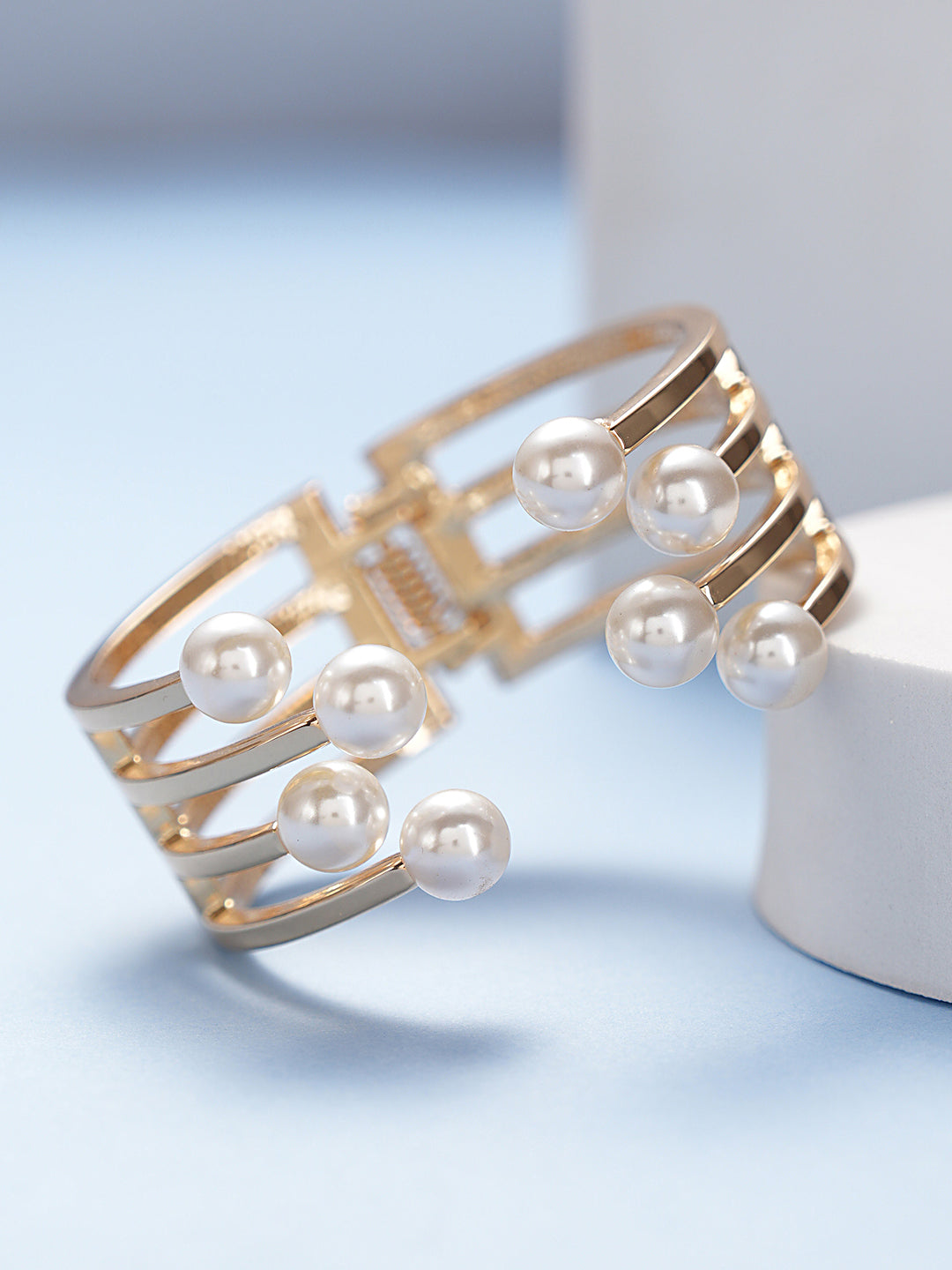 Anti-Tarnish Gold Plated Pearl Cuff Kada Bracelet