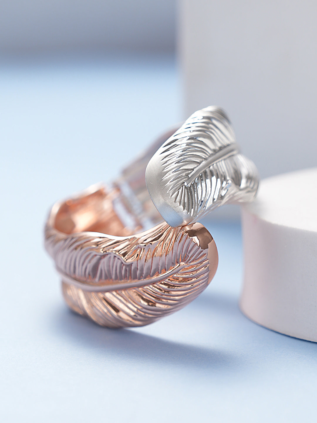 Anti-Tarnish Dual Tone Rose Gold Leaf Shaped Cuff Kada bracelet