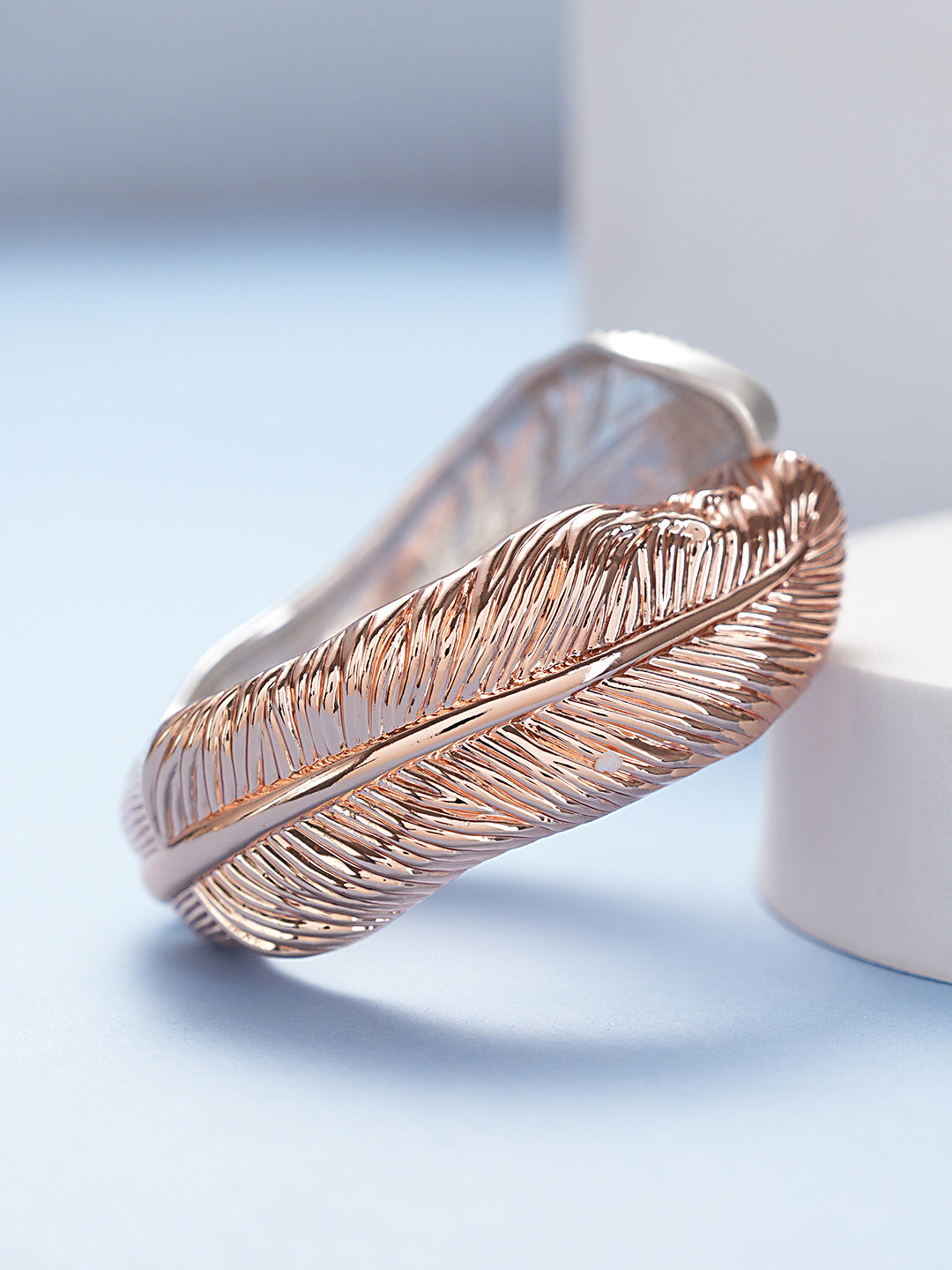 Anti-Tarnish Dual Tone Rose Gold Leaf Shaped Cuff Kada bracelet