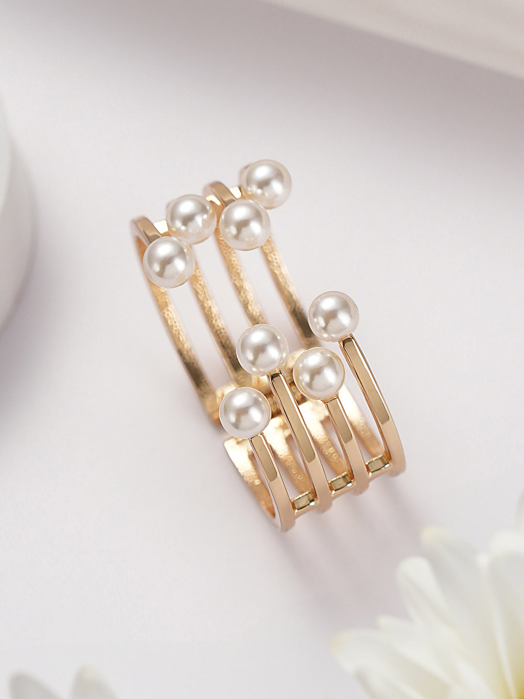 Anti-Tarnish Gold Plated Pearl Cuff Kada Bracelet