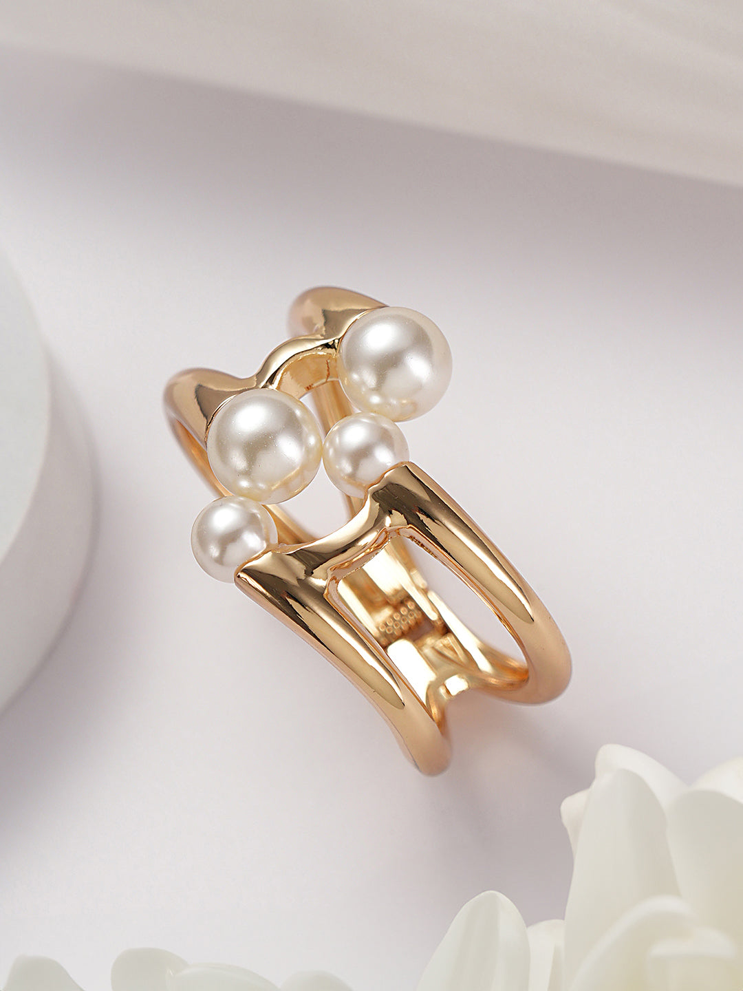 Anti-Tarnish Gold Plated Big Pearl Studded Cuff Kada Bracelet