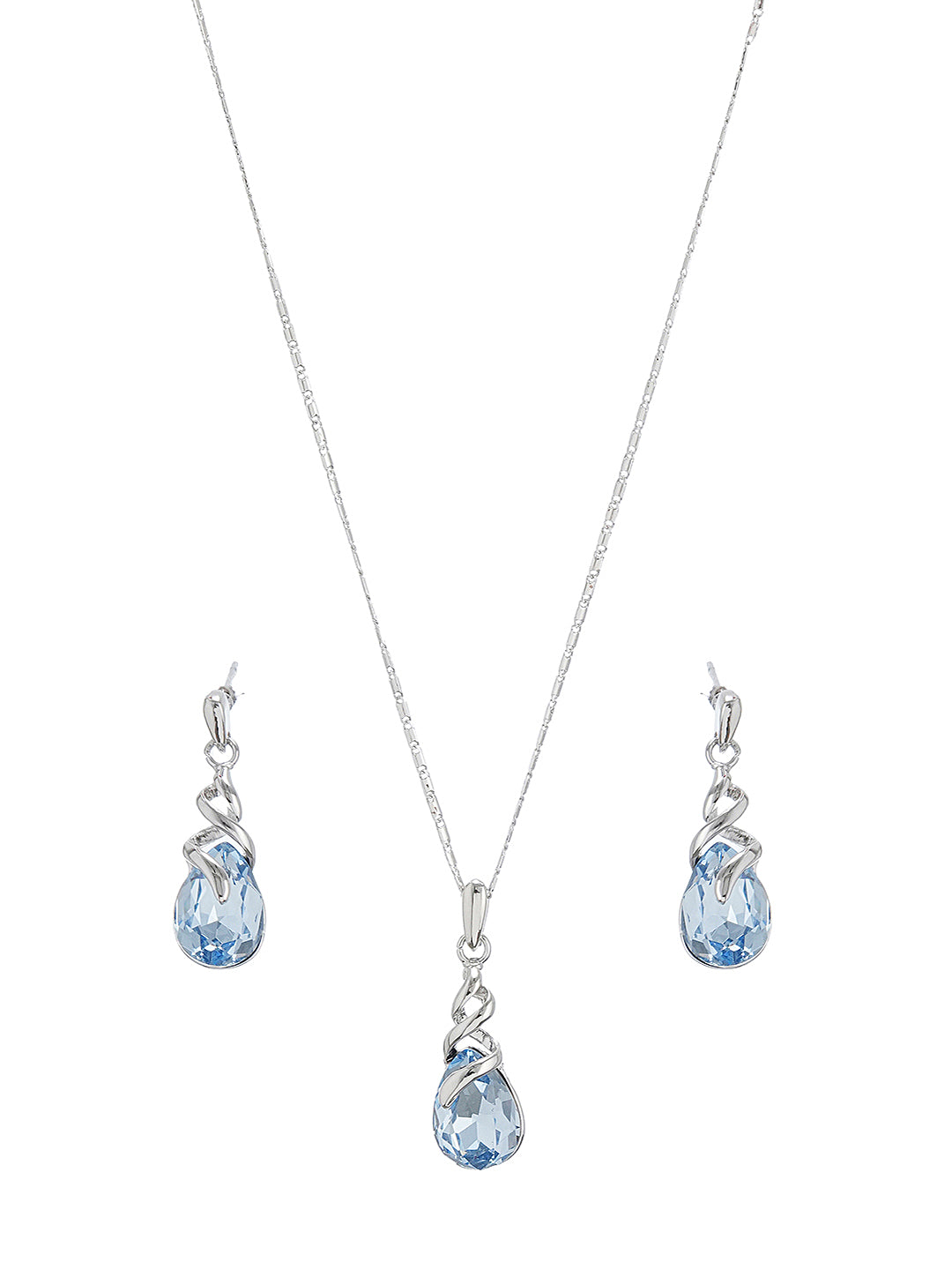 Elegant Blue Teardrop Pendant Necklace & Earrings Set