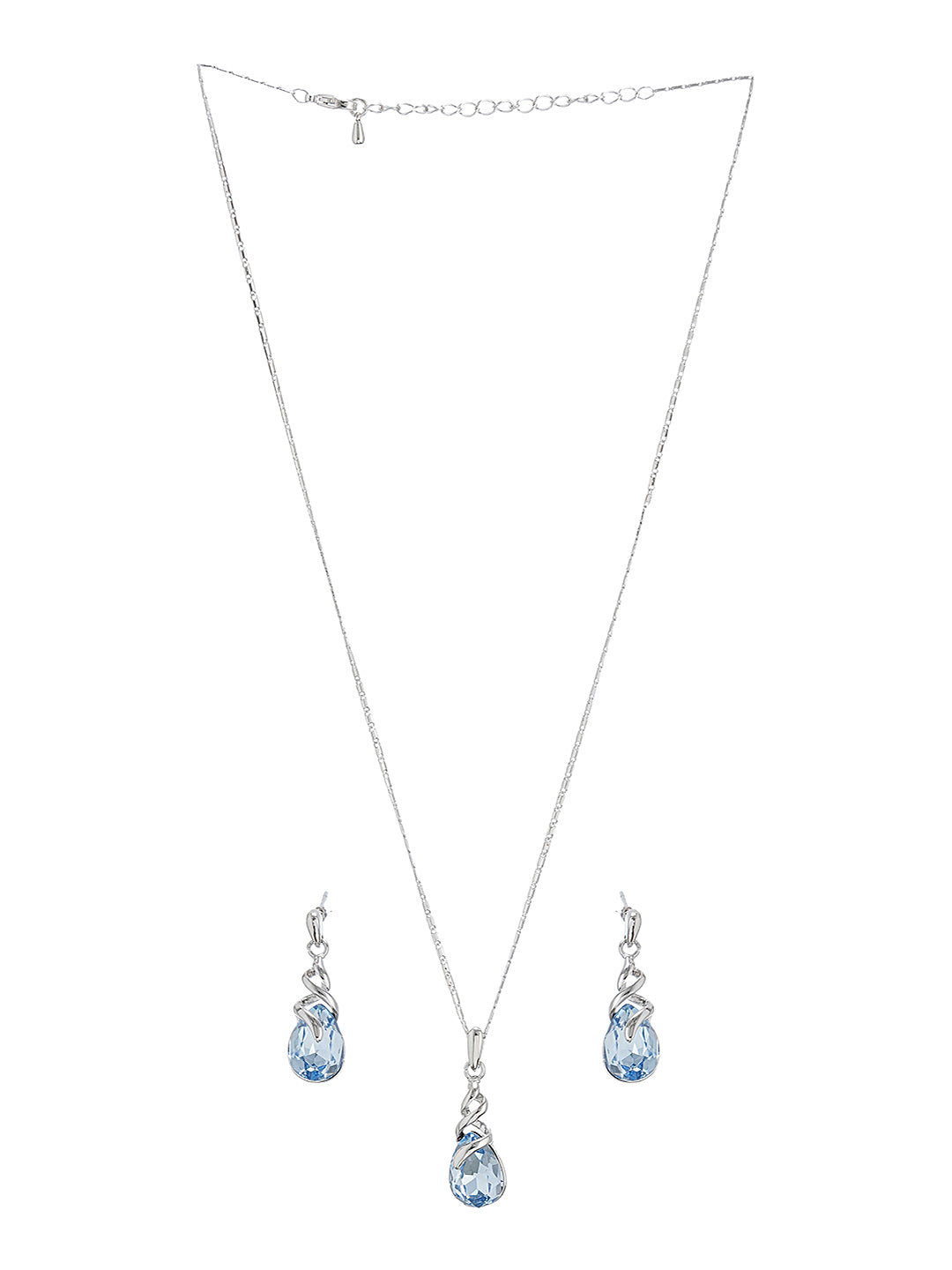 Elegant Blue Teardrop Pendant Necklace & Earrings Set