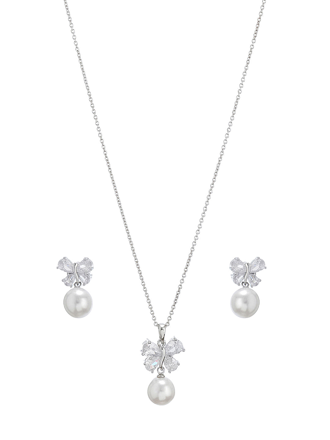 Elegant Pearl & Butterfly Pendant with Matching Earrings