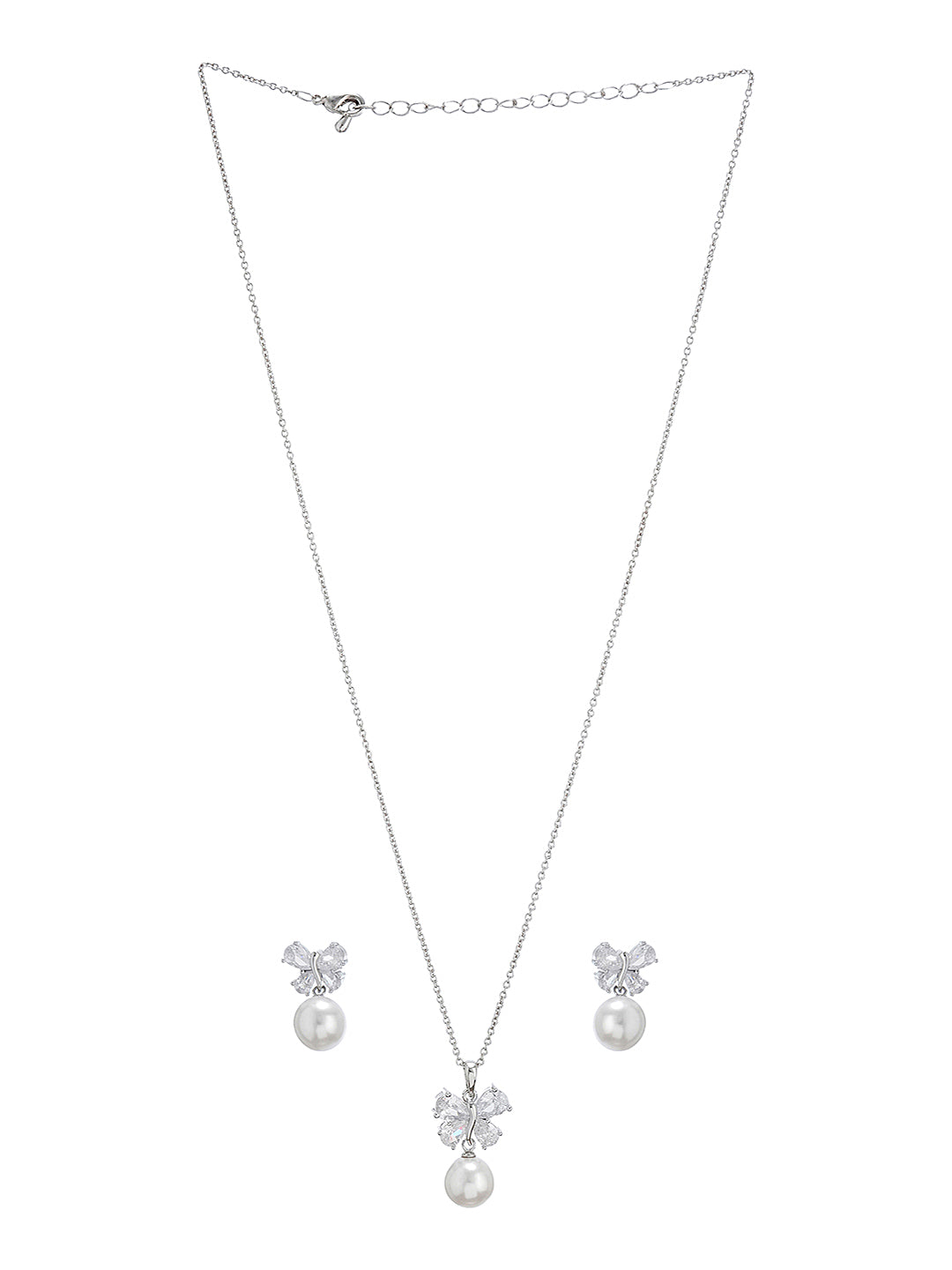 Elegant Pearl & Butterfly Pendant with Matching Earrings