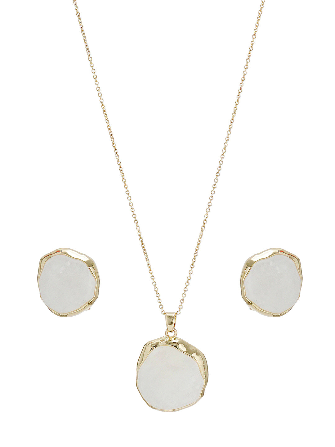 Elegant White Stone Pendant Necklace & Earrings Set