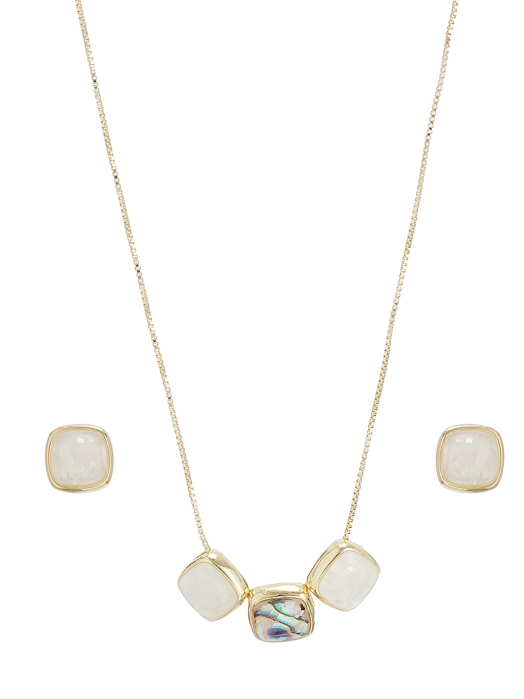 Elegant Square Stone Pendant Necklace & Earrings Set