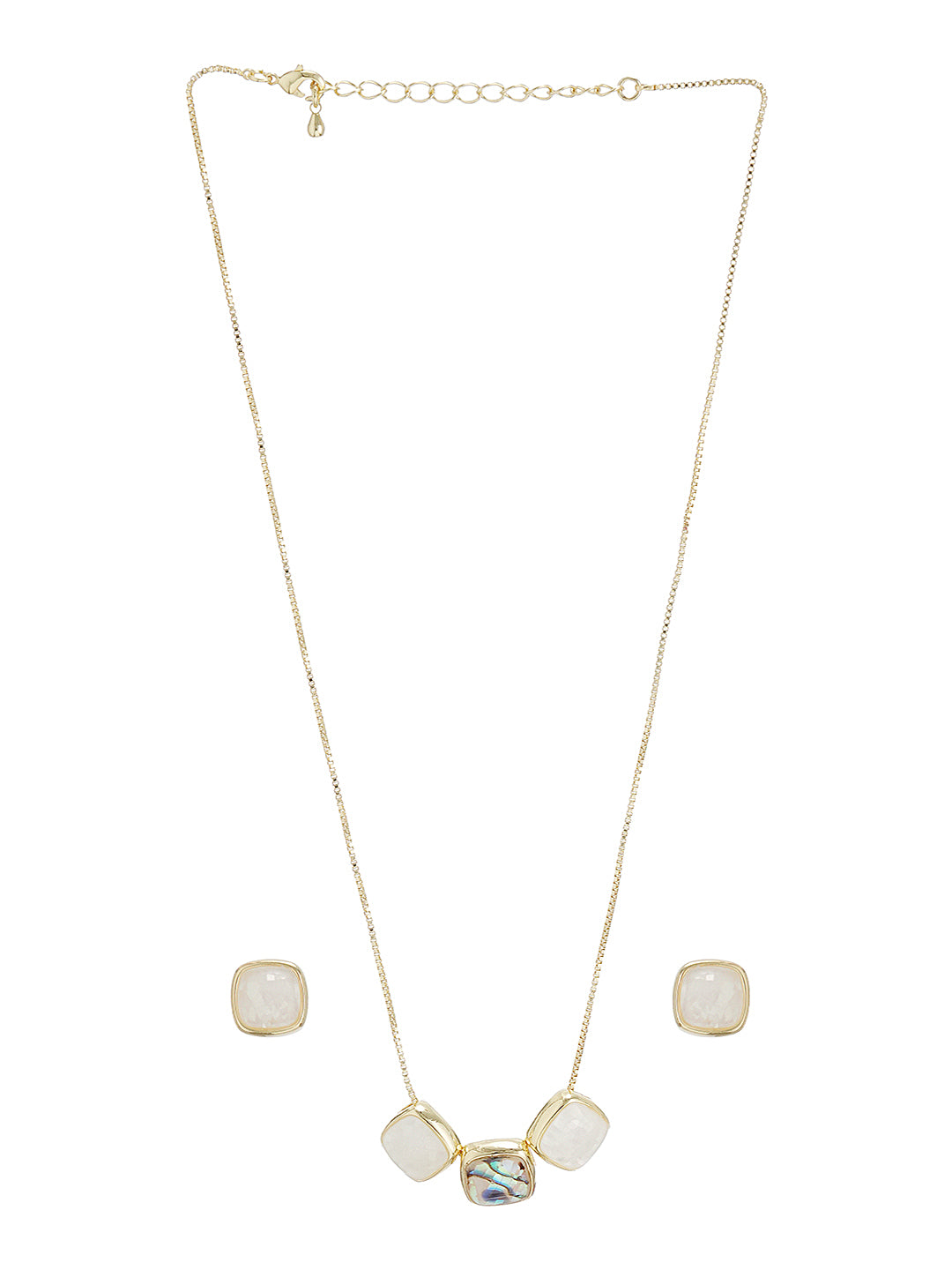 Elegant Square Stone Pendant Necklace & Earrings Set