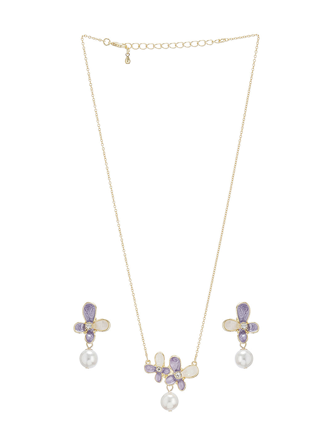 Floral Butterfly Pearl Pendant Necklace & Earrings Set