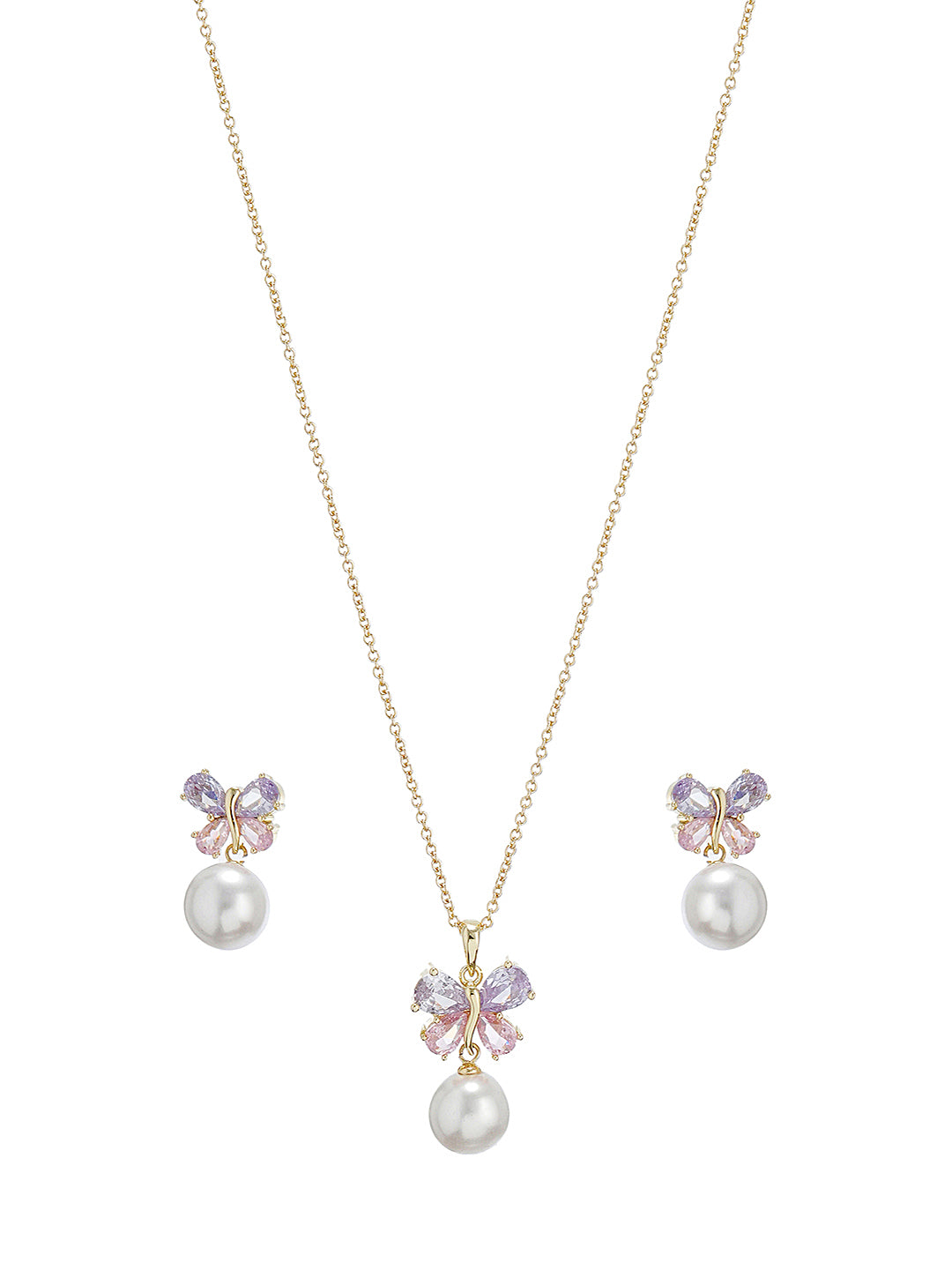 Elegant Butterfly Pearl Pendant Necklace & Earrings Set for Women