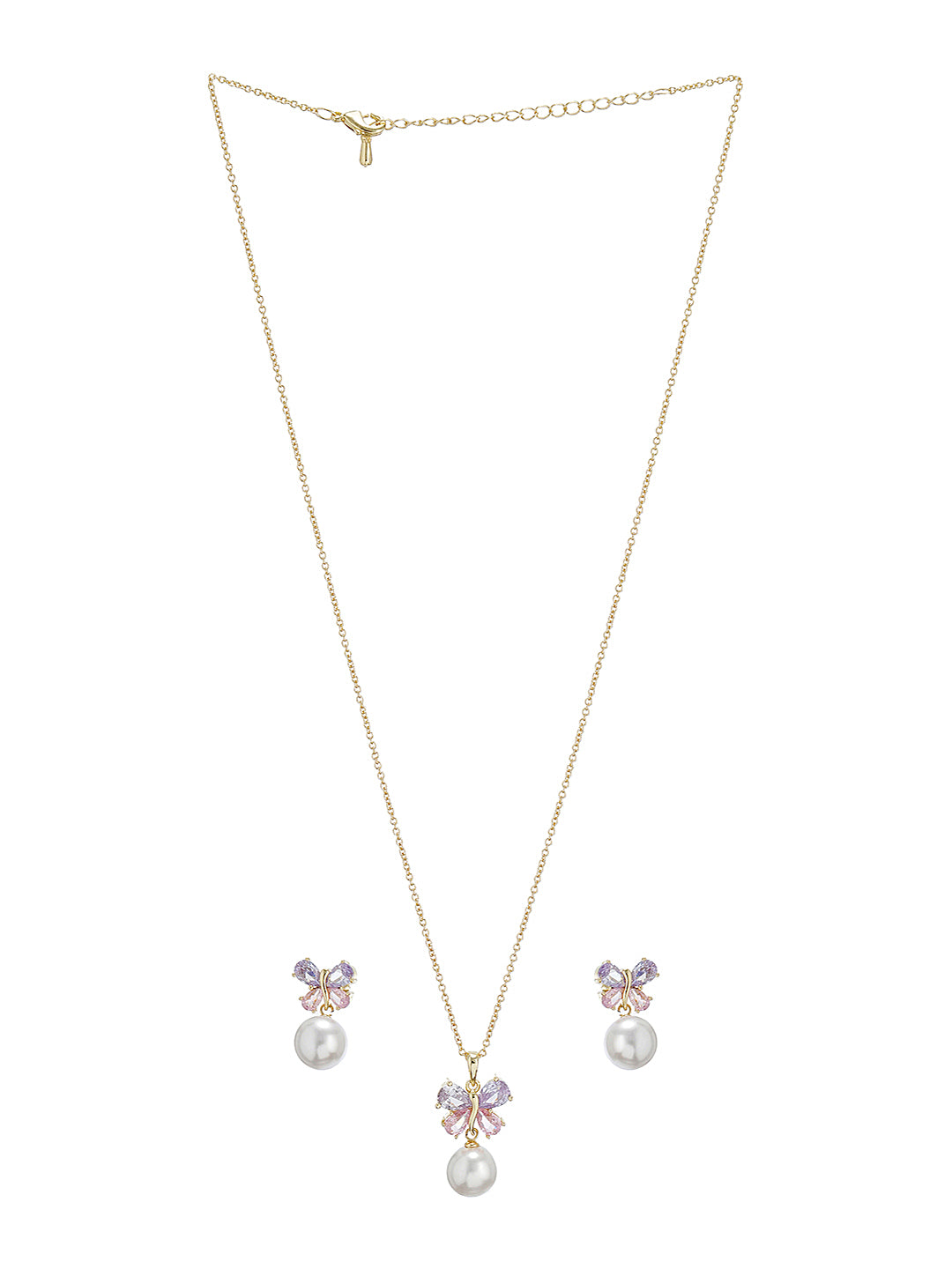 Elegant Butterfly Pearl Pendant Necklace & Earrings Set for Women