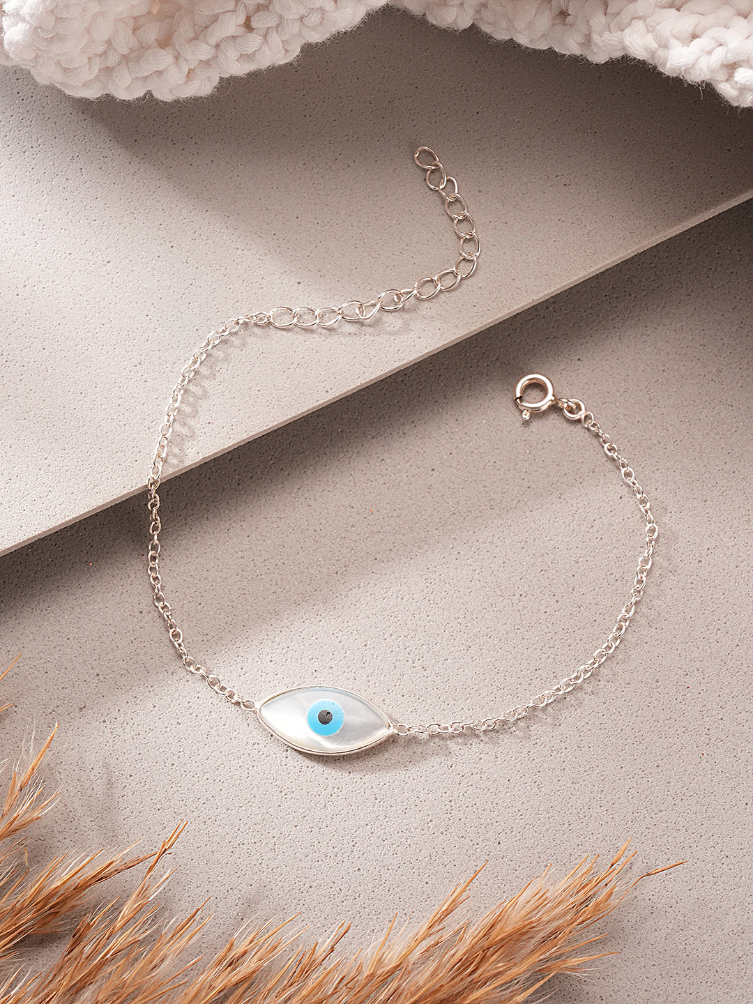 925 Silver Evil Eye Blue Minimal Adjustable Chain Charm Bracelet