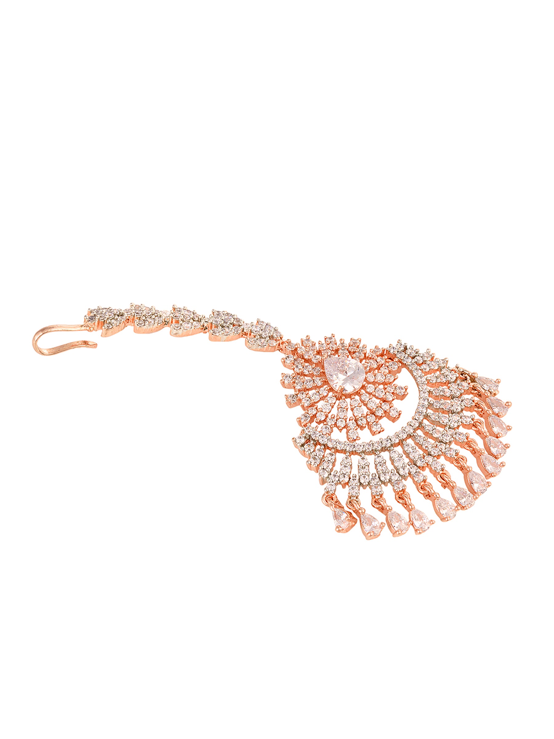 Rose Gold plated AD studded Chandballi design Handcrafted Maang Tika