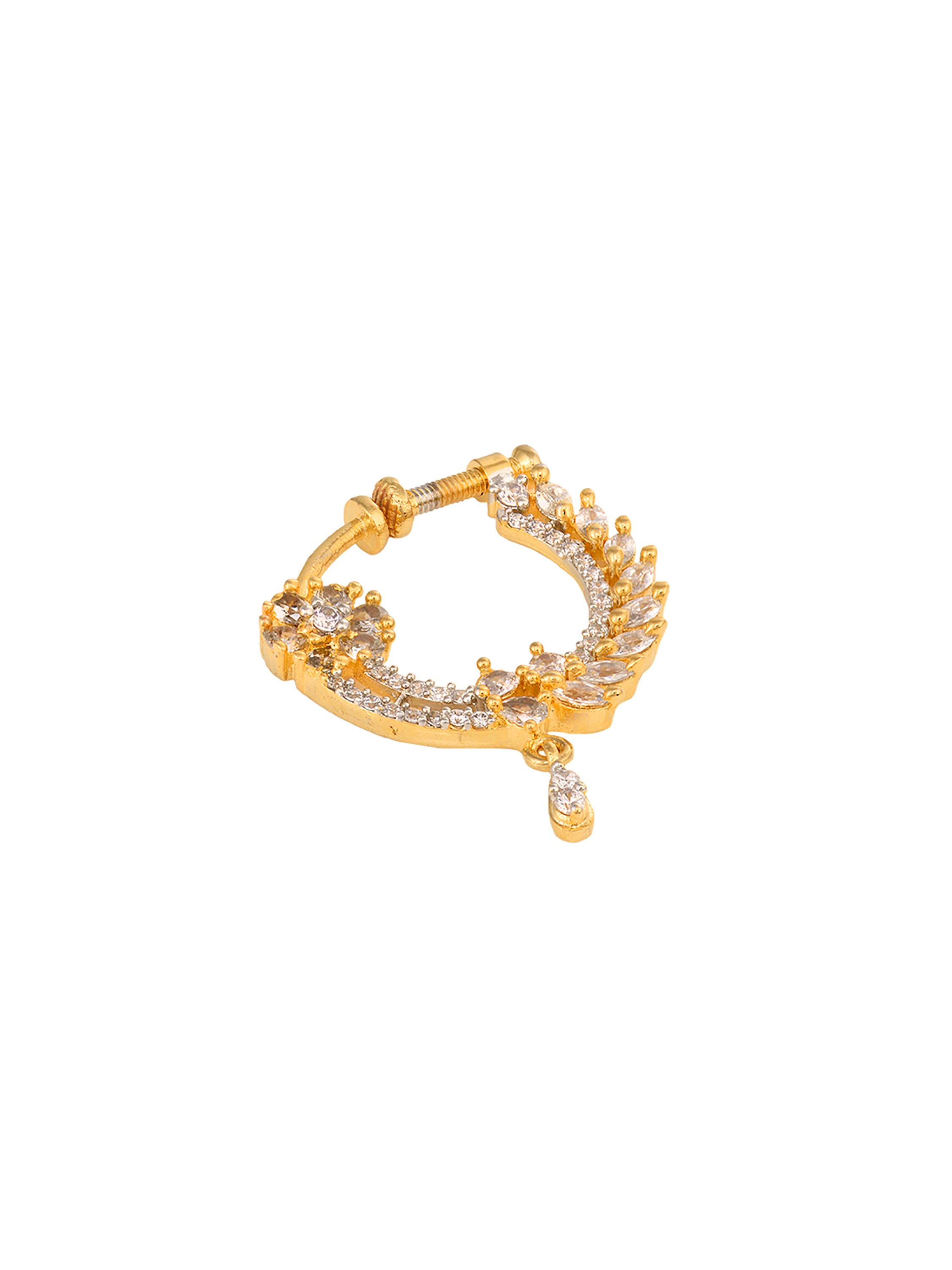 Gold plated AD studded Handcrafted Nose Ring
