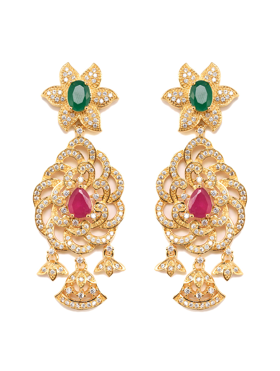 Gold Plated Multi Stone Studded Pendant Style Neclace and Earring Set