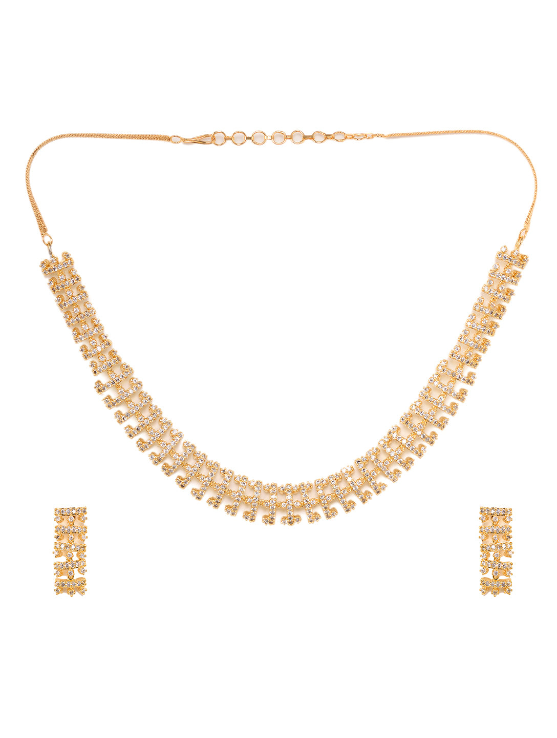 Gold Plated white AD Studded fancy Choker Necklace and Earrings Set