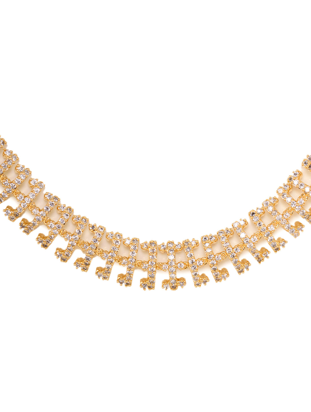 Gold Plated white AD Studded fancy Choker Necklace and Earrings Set