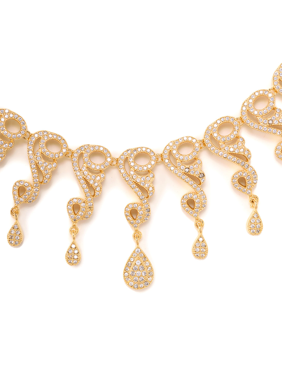 Gold Plated white AD Studded Stylish Choker Necklace dropdown Earrings Set